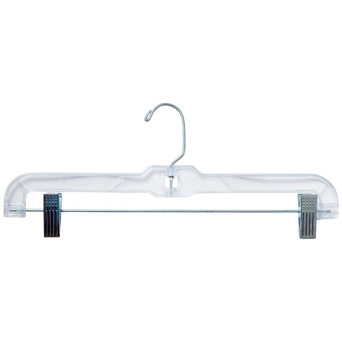 NAHANCO 600RCLH Plastic Skirt/Pant Hanger with Long Metal Swivel Hook and Pinch Clips, Heavy Weight, 14", Clear (Pack of 100)