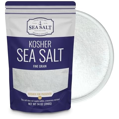 Kosher Sea Salt, Fine Grain Kosher Salt, Fine Salt Replacement for Table Salt, Non-Iodized & Natural Fine Sea Salt for Table Shakers, 14 oz Bag, Sea Salt Superstore Cover