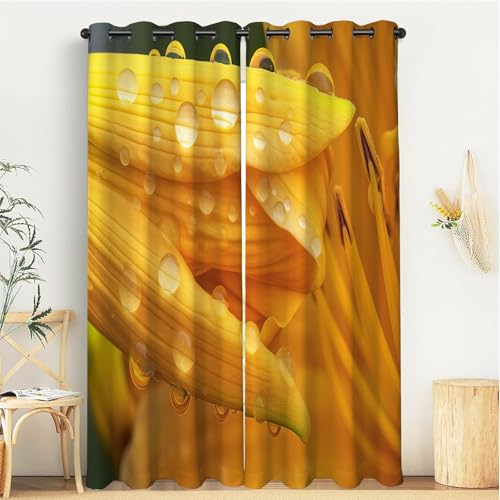 GSAEIMCT Tende Oscuranti Termiche Per Interni - 2 Pezzi 140X175Cm(L X A),Isolanti Acustiche Con Anelli,Emerocallide Piante Affascinanti,Ideali Per Camera Da Letto E Soggiorno
