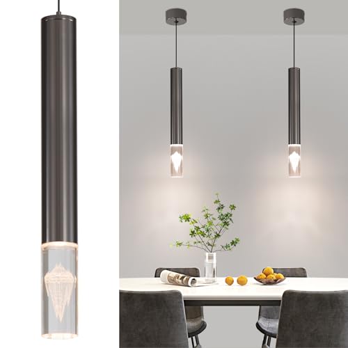 Mikeru LED Pendant Light, 2 Pack, 3 Color Temperatures 3000k/4500k/6500k Suspended Pendant Light, Cylindrical Acrylic Kitchen Island Pendant for Living Room, Kitchen Island, Bedroom, Dining Room