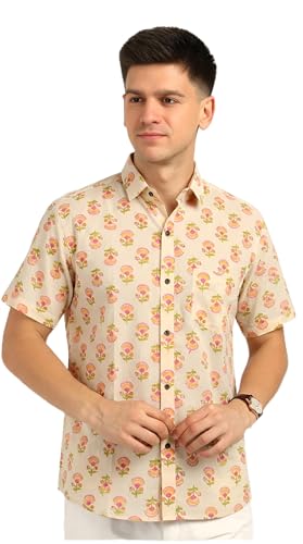 Image of BLOCKS OF INDIA Cotton Hand Block Print Half Sleeves Summer Shirt for Men