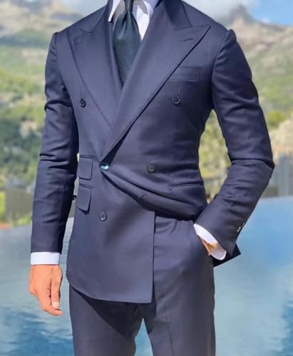 2 Piece Business Men's Slim Fit Suit Set Peak Lapel Double Breasted Formal Blazer Vest Pants Wedding Prom Suits4
