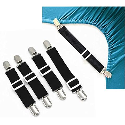 Lesfit Adjustable Bed Sheet Fasteners Suspenders,Fitted Sheet Clips Sheet Garters Sheet Grippers with Elastic Holder Straps, Black(4 packs/set) Cover