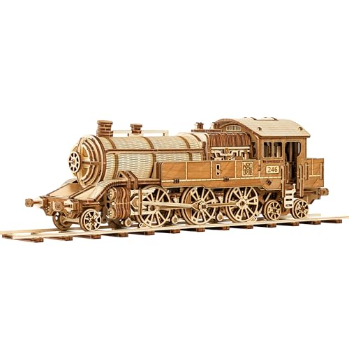 Wood Trick Grand Traveler 246 - Juego de Tren de Madera con ferrocarril - Paseos hasta 20 pies - Kit de Modelo de Locomotora - Rompecabezas de Madera 3D para Adultos para Construir
