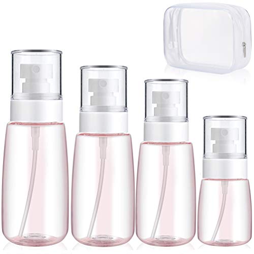 JASSINS Spray Bottle Travel Size, Clear Plastic Empty Fine Mist Bottle Clear Toiletry Cosmetic Bag Ultra-fine Spray Refillable Container 30/60/80/100ml(Pink)