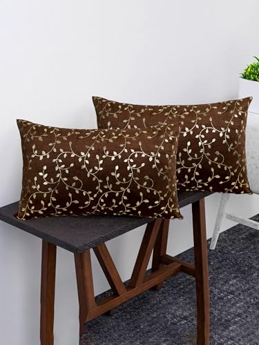Image of RD TREND Velvet Rectangular 12x18 Inches Cushion Covers Set of 2 | Throw Pillow Covers for Sofa, Bed & Living Room | Perfect for Home Decor Chocolate Brown
