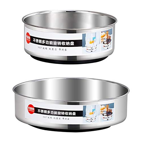 Anncus Stainless Steel 360 Rotating Tray Kitchen Storage Container for Spice jar Food Snack Storage Plate Bathroom Cosmetic Organizer - (Size: L)