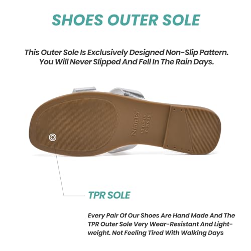 Image of NianEr Womens Microfiber Leather Memory Foam H Sandals Summer Shoes Slides | Flat, Comfortable, Slip On, Dressy, Dress, Beach, Vacation, Designer, Comfy, Casual, Bridal, Church, Boho, Office, Work