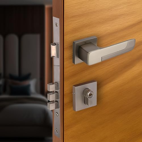 Image of Munich Mortise Door Handle Lock Set /Premium Zinc Alloy Door Handle with Lock /Heavy Duty Main Door Handle with Key Lock for Home, Office & Hotel Doors - 3 Years Warranty (SSM /BNM)