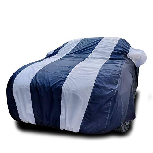 Image of PURPLEHEART Car Body Cover Compatible with F-Pace with Mirror Pocket Triple Stitched Bottom Elastic Water Resistant UV Protection & Dustproof Car Cover-Blue & White