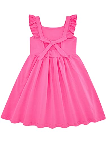 ALLIFly Girls Dresses Size 5 Summer Dress for Girls 5-6 Years Old Sundresses Rose Red Ruffle Tie Back Dress for Beach