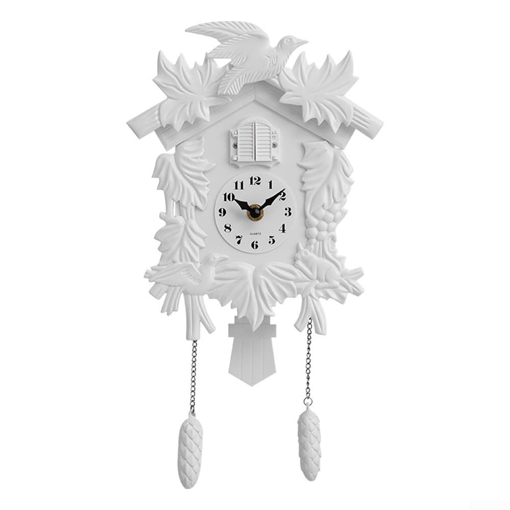 Reloj de cuco silencioso de pared con péndulo retro y carillón para decoración en color negro