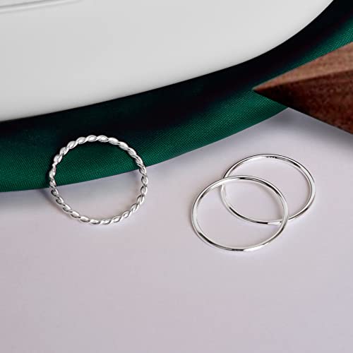 925 Sterling Silver Knuckle Rings for Women Minimalist Thin Stacking Rings Set 3PCS Midi Pinky Ring Size 2.5-8.53