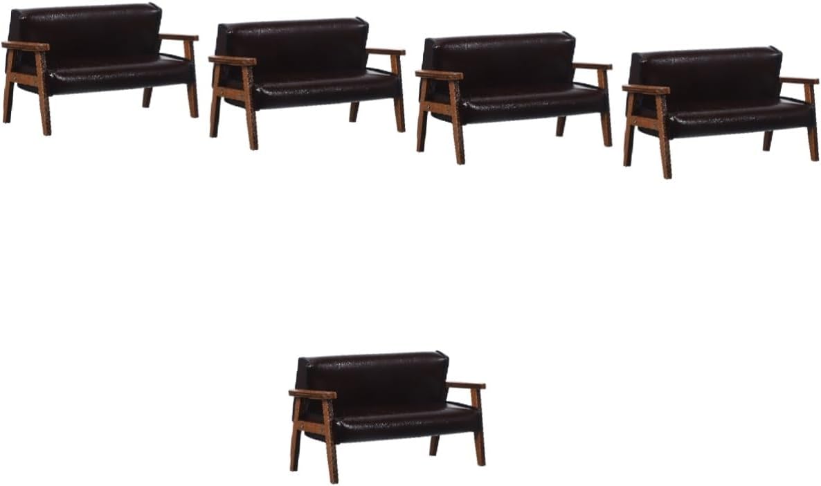 VICASKY 5pcs Miniature Leather Sofa Chair Model for Dollhouse Realistic Design Compact for Landscape Decoration and Photography Prop Deep Brown Scale Furniture