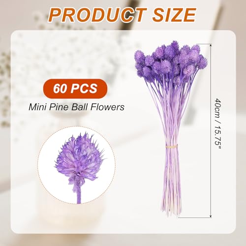 Flores Secas Mini Pine Ball de 40 cm, 60 piezas miniatura 2