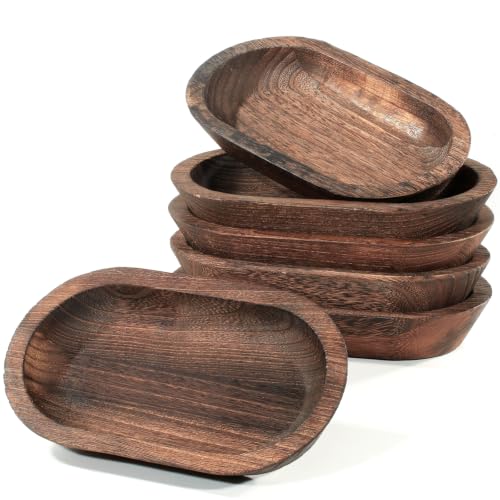 Duseu 6 PCS Wooden Dough Bowls for Decor 9.45 x 5.5 x 1.57 Inch Brown