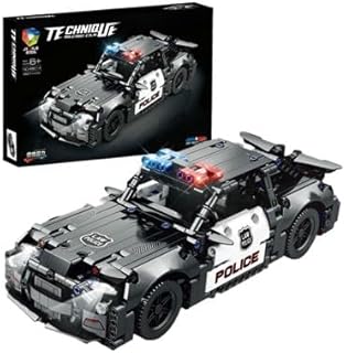 سيارة شرطة بناء مكعبات، نموذج سيارة رياضية، لون رمادي وأسود، 487+ قطعة، مناسب للأطفال فوق ٨ سنوات