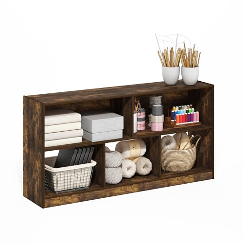 Image of Furinno DALY Book Shelf, 5-Cube Bookshelf, Horizontal Cube Storage Organizer Bookcase, 10.9 x 47.2 x 23.6, for Living Room, Bedroom, Home Office, Amber Pine