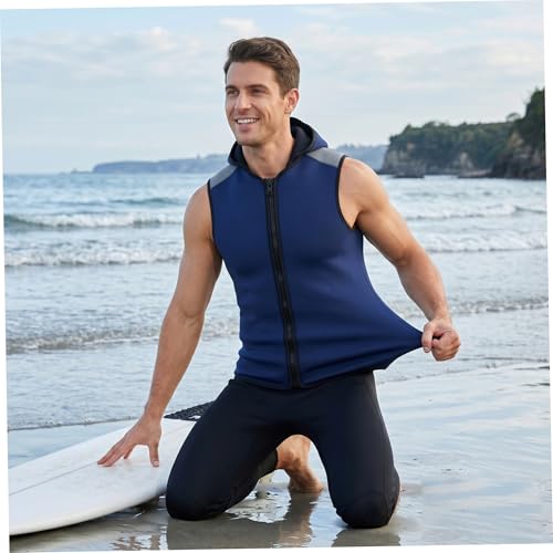 Wet Suit, Sleeveless Mens Wetsuit Top Hooded Thermal Wetsuit Vest for Snorkeling & Surfing, Navy Blue, Size L miniatura 2
