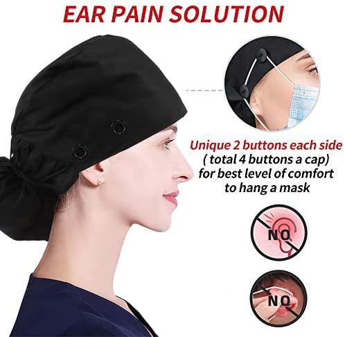 YTI Gourd-Shaped Working Caps with Buttons Upgrade Sweatband Adjustable Bouffant Hats Headwear for Women Men One Size (3pcs)