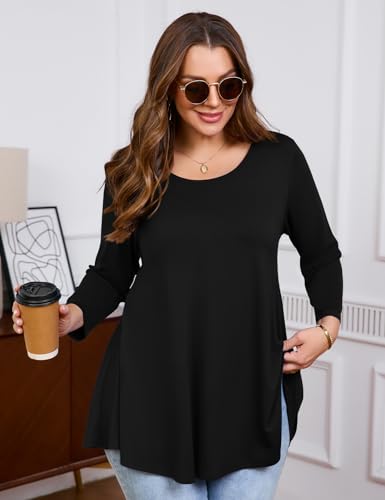 JollieLovin Womens 3/4 Sleeve Loose Fit Swing Tunic Tops Basic T Shirt4