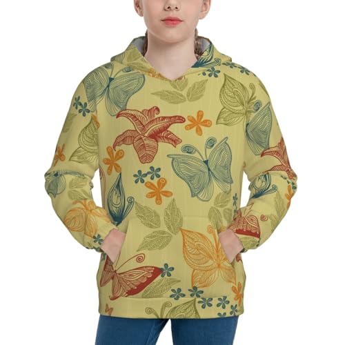 Floral with Butterflies Kid Hoodies Boys Sweatshirts Girls Pullover with Pocket
