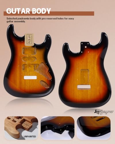 Image of Leo Jaymz DIY ST Style Electric Guitar Kits,Spray-painted Mahogany Body,Laurel Wood Fingerboard and Maple Neck, including all Components (ST-Sunburst New)