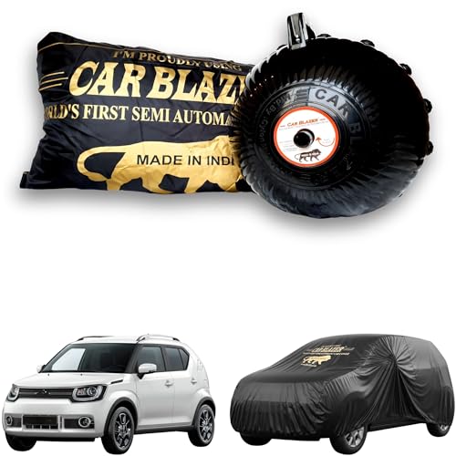 Image of CARBLAZER Portable & Semi-Automatic Full Body Car Covers: Heavy Duty Device| Anti-Theft| Dust & Scratch Proof | Water & Wind Resistant|Custom Fit| Dual-Side Cover, Compatible for Maruti Suzuki Ignis