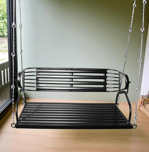 Image of Kaushalendra Black Powder Coated Stainless Steel Hanging Swing for Indoor Outdoor Balcony | 107 cm 350kg Capacity 2 Adults, Pre Assembled, Includes Springs & Hooks