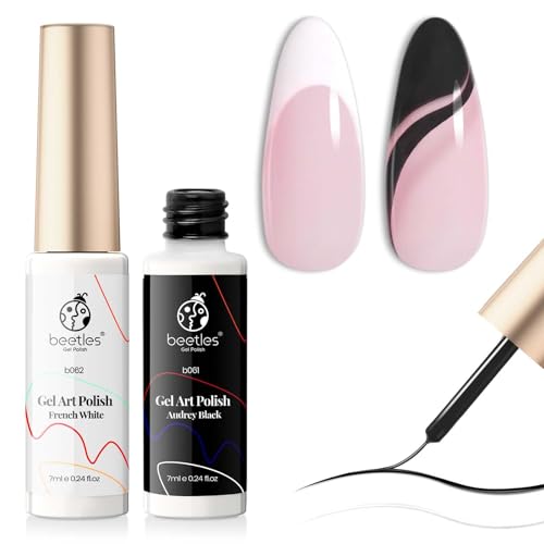 Gelab cosmetics LLC Beetles Metallic Gel Nail Polish Liner Set Silver Bronze Gold 2pcs Gel Liner Nail Art Chrome 3D High-Gloss Effect for Nail Paint Design with Thin Brush DIY French Manicure Curing Requires at Home
