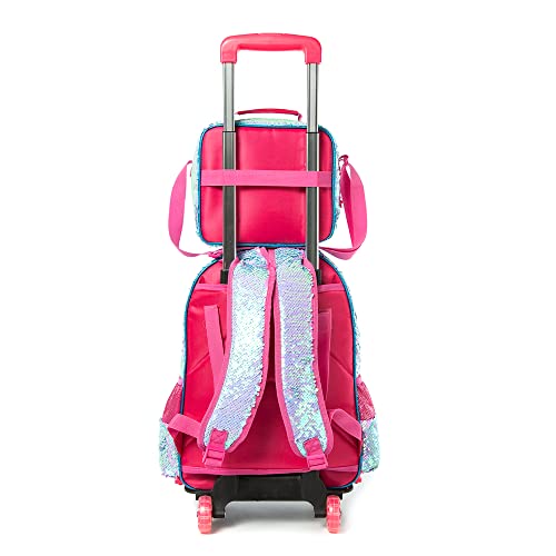 Kit Mochila de Rodinhas Bolsa Escolar Volta as Aulas com Estojo Duplo 2 Divisórias e Lancheira Térmi