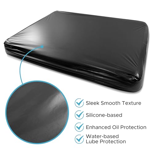 Black Vinyl Queen Waterproof Fitted Massage Bed Sheet with Side Pocket, Noir - Image 3