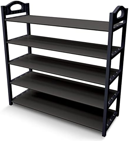 Sobefy Metal 5 Tier Shoe Rack Organizer, Compact Shoe Storage Cabinet, Lightweight Shoe Storage Ideas, For Hallway, Bedroom, Shoe Stand, Holds 15-20 Pairs, 78Cm (H), 23Cm (W), 76Cm (L). (Black)