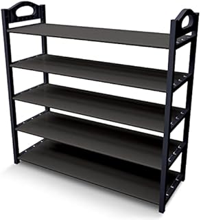 Sobefy Metal 5 Tier Shoe Rack Organizer, Compact Shoe Storage Cabinet, Lightweight Shoe Storage Ideas, For Hallway, Bedroom, Shoe Stand, Holds 15-20 Pairs, 78Cm (H), 23Cm (W), 76Cm (L). (Black)