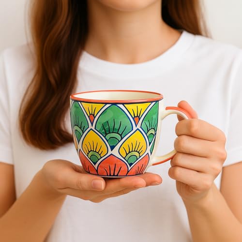 Image of KITTENS Ceramic Mug Set of 2 - 375ml | Hand-Painted Peacock Feather Pattern | Microwave & Dishwasher Safe | Food Grade | Tea, Coffee, Snacks | Ideal Gift for Home, Office & Festive Gifting
