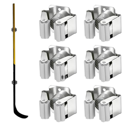 Sinbana 6pcs Wall Mount Hockey Stick Holder Rack, Stainless Steel Ice Hockey Stick Organizer with Mounting Hardware Multi-Angle Secure Storage Display for Sports Gear & Equipment (Gray)