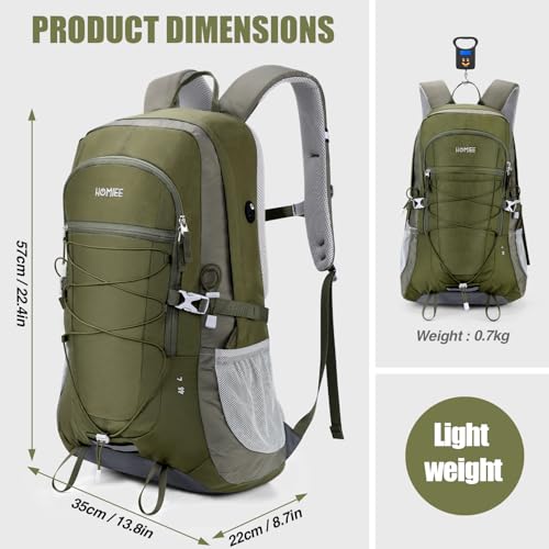 HOMIEE Wanderrucksack 45L, Herren Damen Wasserdichter Rucksack Trekkingrucksack Reiserucksack, Outdoorrucksack mit Reflexstreifen Für Wandern, Radfahren, Klettern, Bergsteigen und Reisen Sport