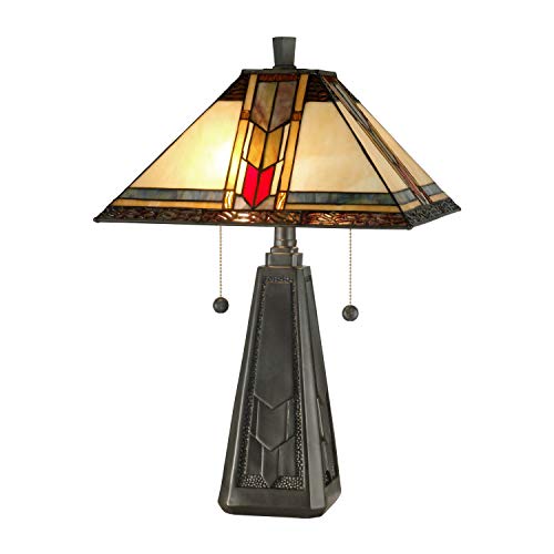 Dale Tiffany Tt101387 Craftsman/Mission Two Light Table Lamp From Mallinson Collection In Bronze/Dark Finish, 14.00 Inches, Coffee Black #TOP20