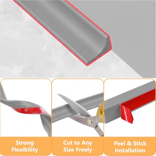 Image of HASTHIP 1.5M /59 inch Water Stopper - Silicon Water Stopper with Glue Collapsible Waters Dam Barrier Sink Splash Guard Strip Shower Waters Stoppers for Kitchen Sink, Grey