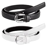 EVOLON DEALS Women's and Girl's PU Leather Belt Combo Pack of 2 Ladies's Girl's Belt For Jeans,Formal Casual Belts Free Size Fit on Upto 36inch Waist Black and White Color