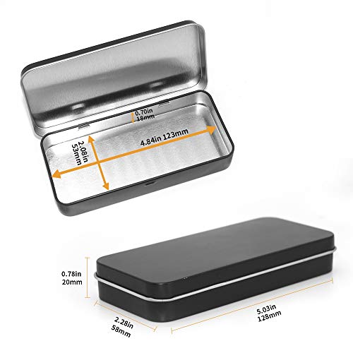 4 Pack Metal Rectangular Hinged Tin Boxes With Lid, 5.0X2.3X0.8 Inch, Black Metal Containers Portable Box Small Storage Kit Home Organizer, Model 128 #TOP5