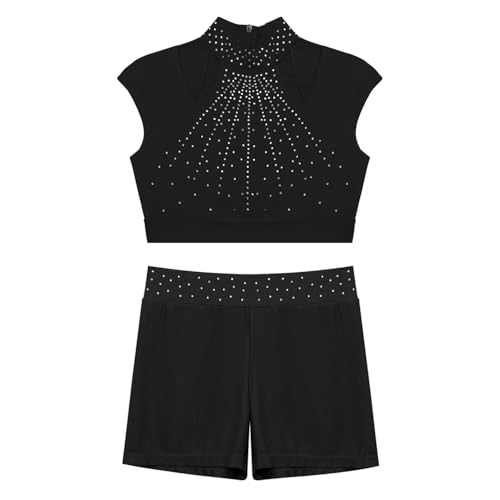 Girls 2 Pieces Gymnastic Workout Set Crop Tops with Shorts Dance Outfits Athletic Tracksuit2