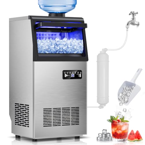 Image of Commercial Ice Maker Machine, 110Lbs /24H, 30Lbs Storage | 36Pcs Clear Ice Cubes in 10-15Mins, Stainless Steel, Under Counter Freestanding, 2 Water Inlet Modes, for Home Party Office