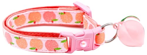Peach Cat Collar with Bell | Safety Breakaway Collar | Adjustable Large Size or Kitten (Small(10lbs & Less), Pink)