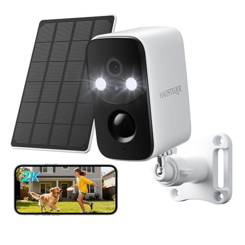 Solar Security Cameras Wireless Outdoor, WiFi Cameras for Home Security, Motion Detection, Instant Phone Notifications, Free Cloud Storage(Need Apply)/SD Storage, 2K Color Night Vision, IP66