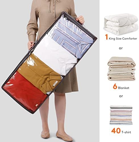 Lifewit Under Bed Clothes Organizer Large Adjustable Dividers Storage Bag with Durable Fabric, Reinforced Handle, 4 Clear Window for Clothing, Shoes, Blankets, Sweaters, Grey, 2 Pack