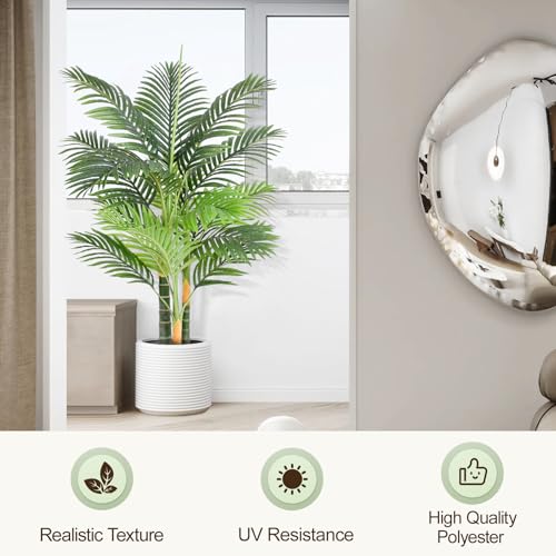 Keeplush 4ft Tall Triple Golden Cane Artificial Palm Tree Outdoor, Large Artificial Plants Outdoor Tree for Living Room Patio Office Home Decor 1PCS