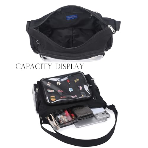 Image of Canvas Ita Bag Crossbody Shoulder Bag Kawaii Purses and Handbags with Anime Pins Display Medium