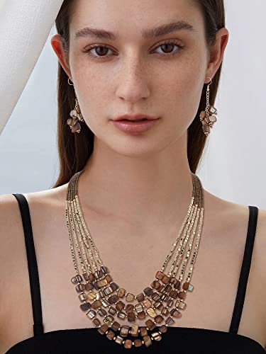 Firstmeet Bohemian Layered Shell Beaded Necklace Set Seed Bead Irregular Costume Jewelry for Women2
