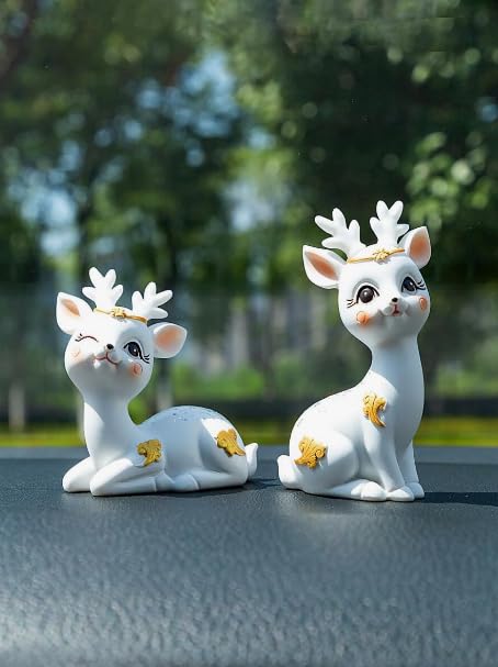 DIGITAL COMM White Set of 2 Deer Figurines Animal Statue Gifts Crafts for Living Room Bedroom Cafe Blue Pink Home and Garden | Home Decor | Figurines Resin
